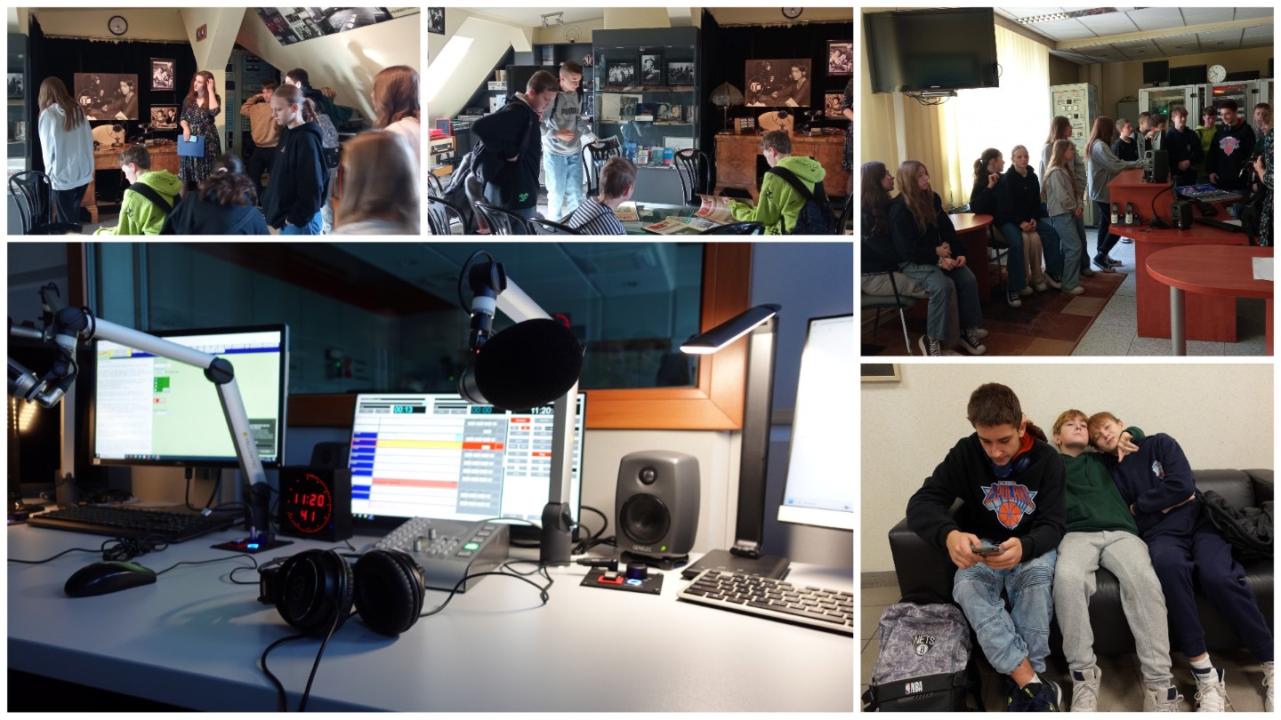 Uczniowie i uczennice w czasie wycieczki do Polskiego Radia Katowice.