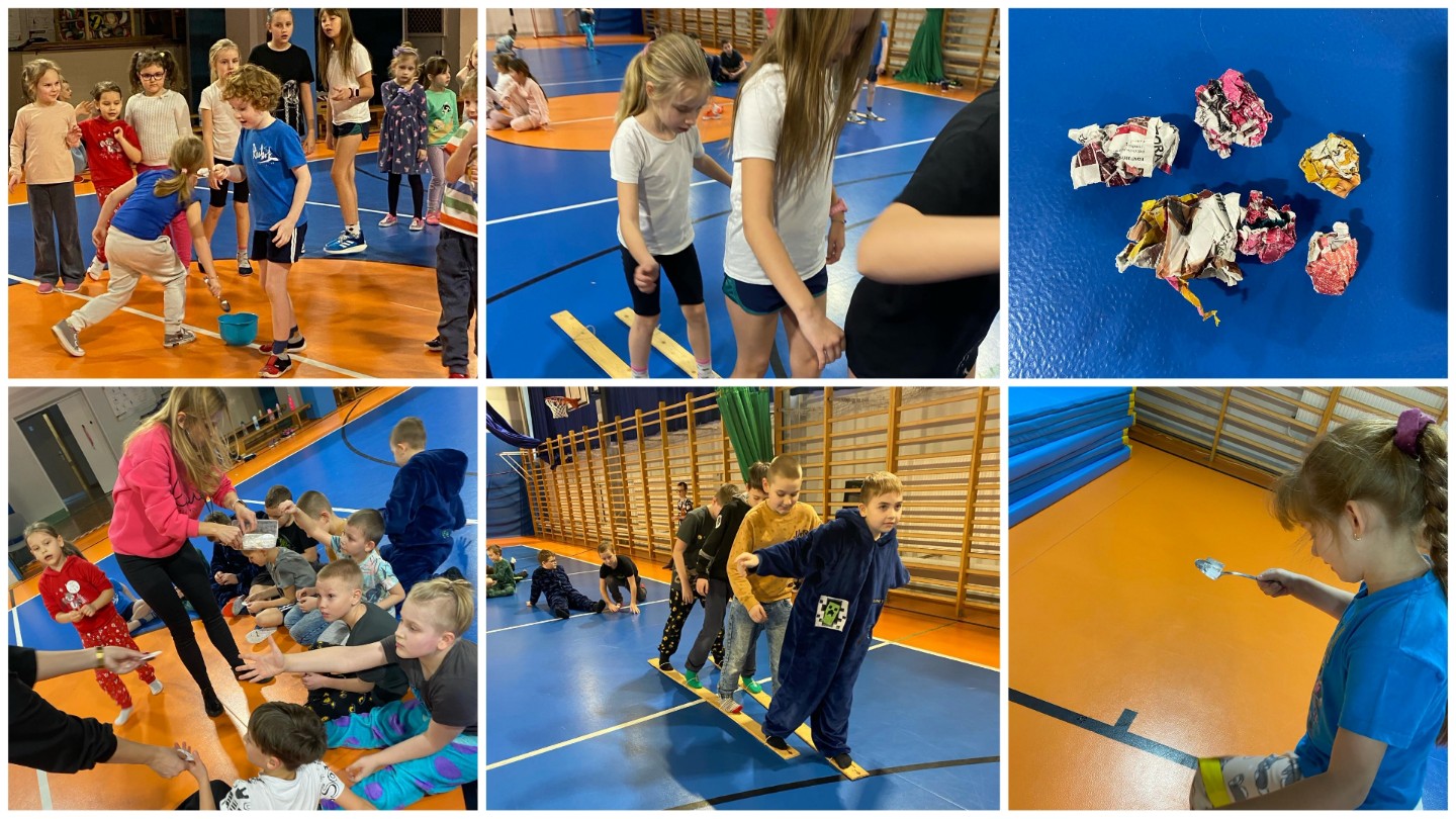 Wychowankowie świetlicy i przedszkolaki w czasie zajęć sportowych.