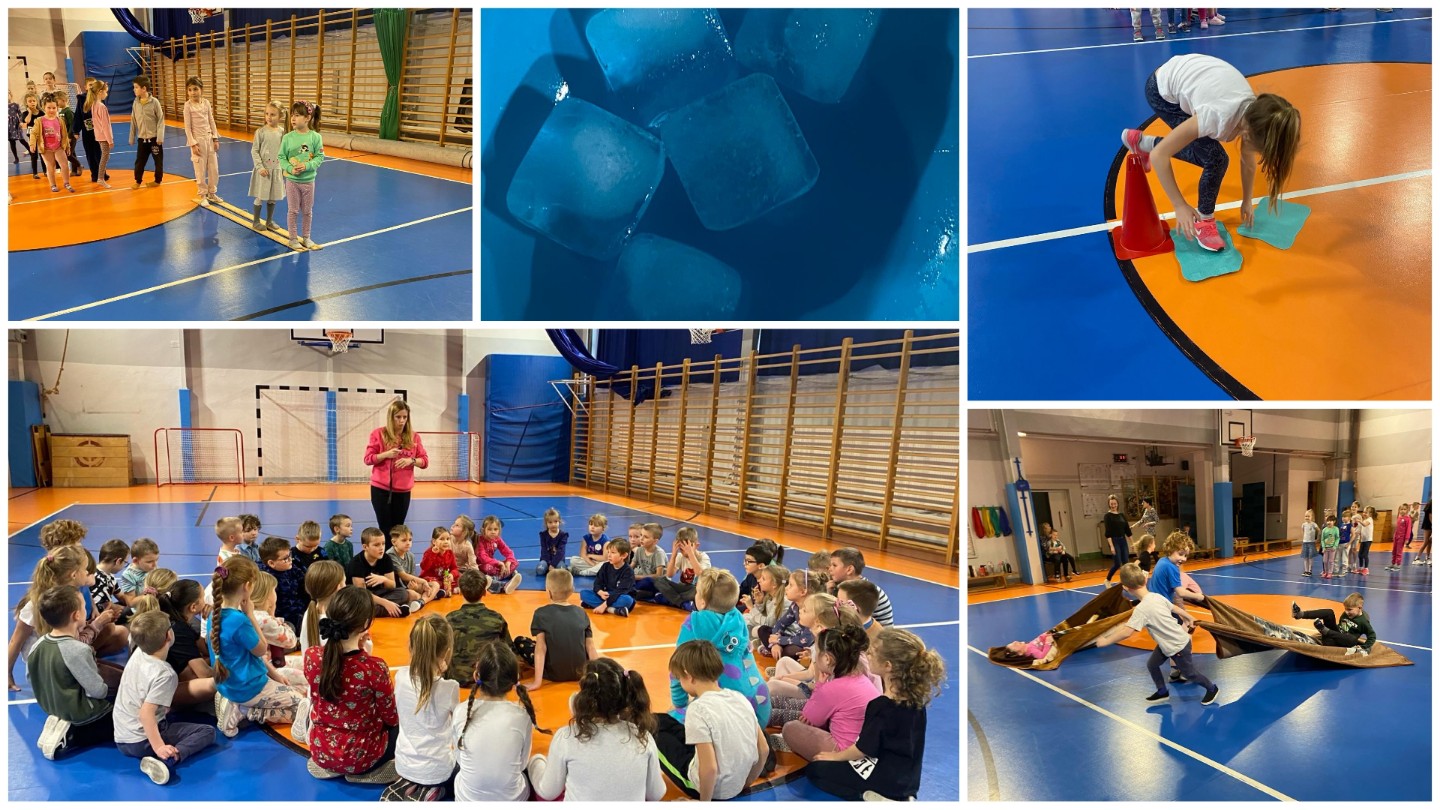 Wychowankowie świetlicy i przedszkolaki w czasie zajęć sportowych.