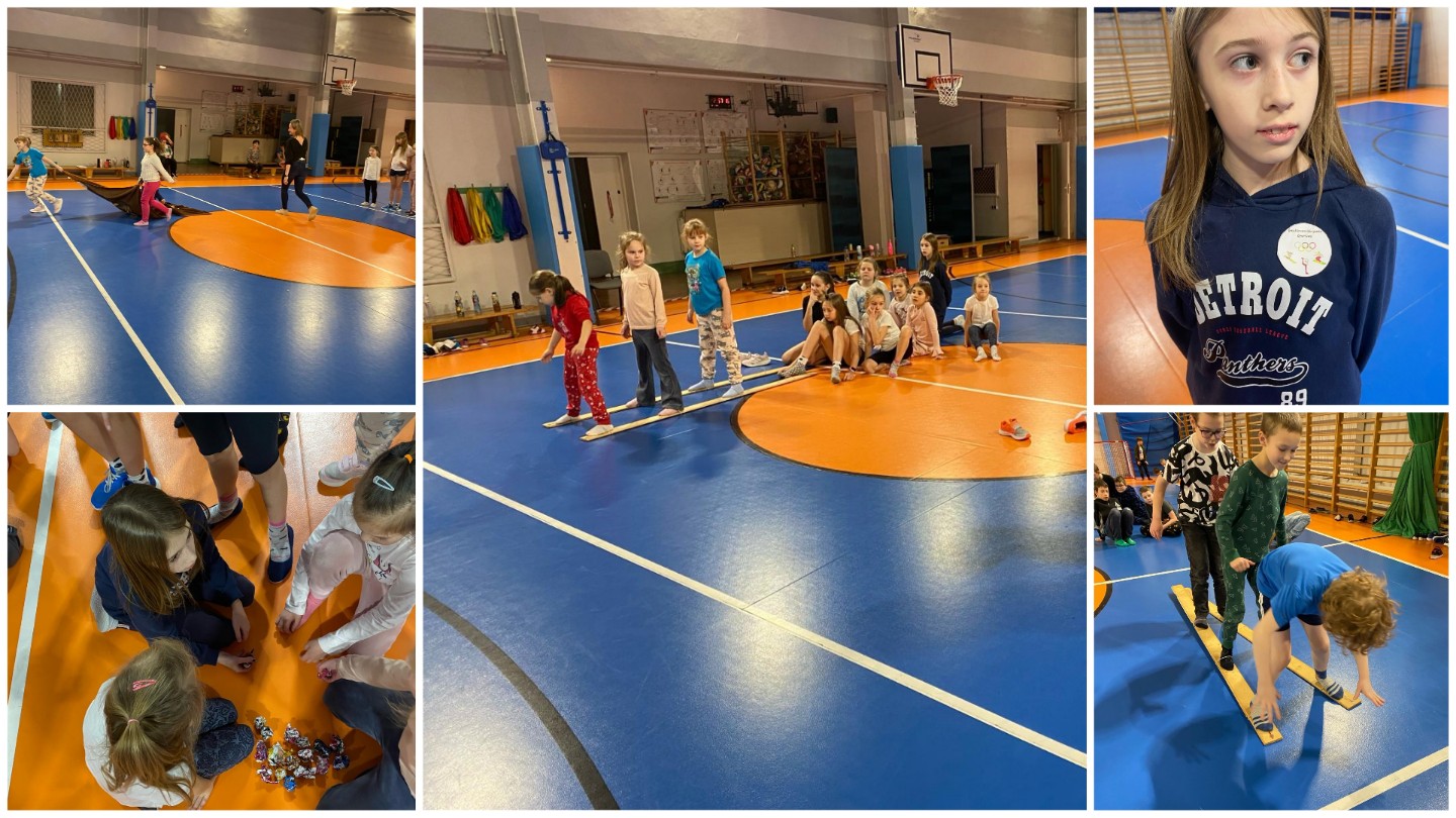 Wychowankowie świetlicy i przedszkolaki w czasie zajęć sportowych.