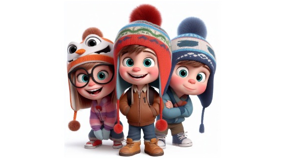 Grafika przedstawiająca dzieci w czapkach.