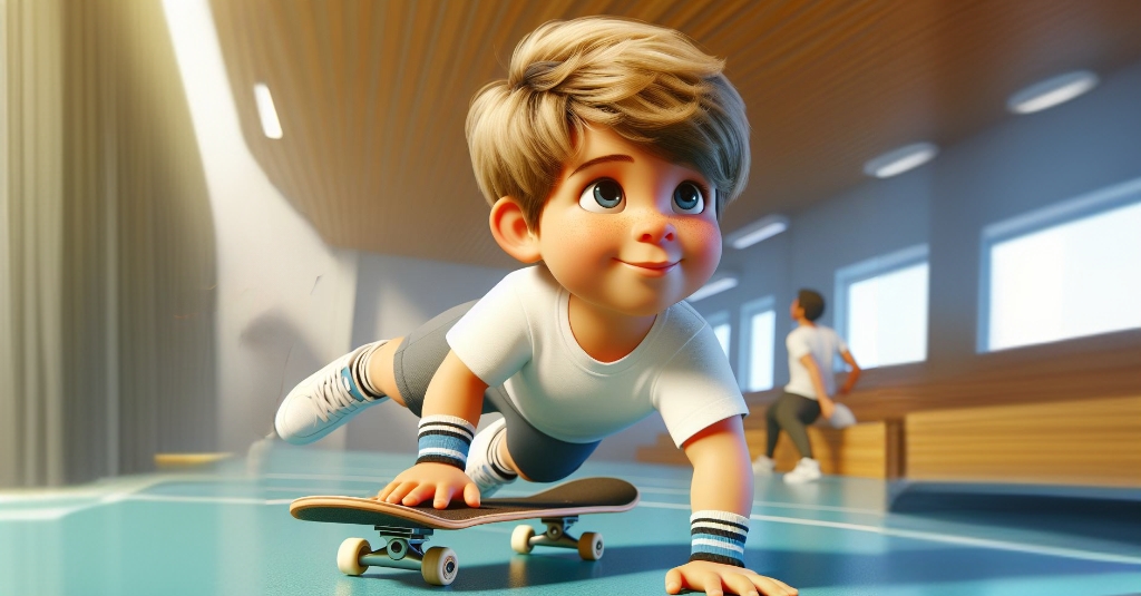 Grafika przedstawiająca chłopca na deskorolce