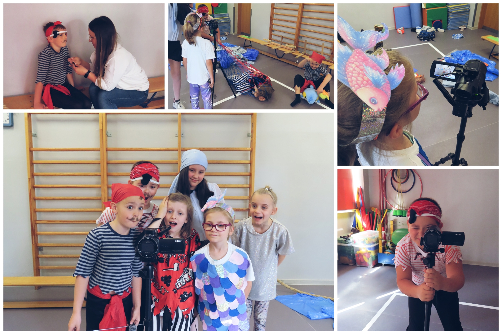 Uczniowie i uczennice w trakcie pracy nad filmem konkursowym.