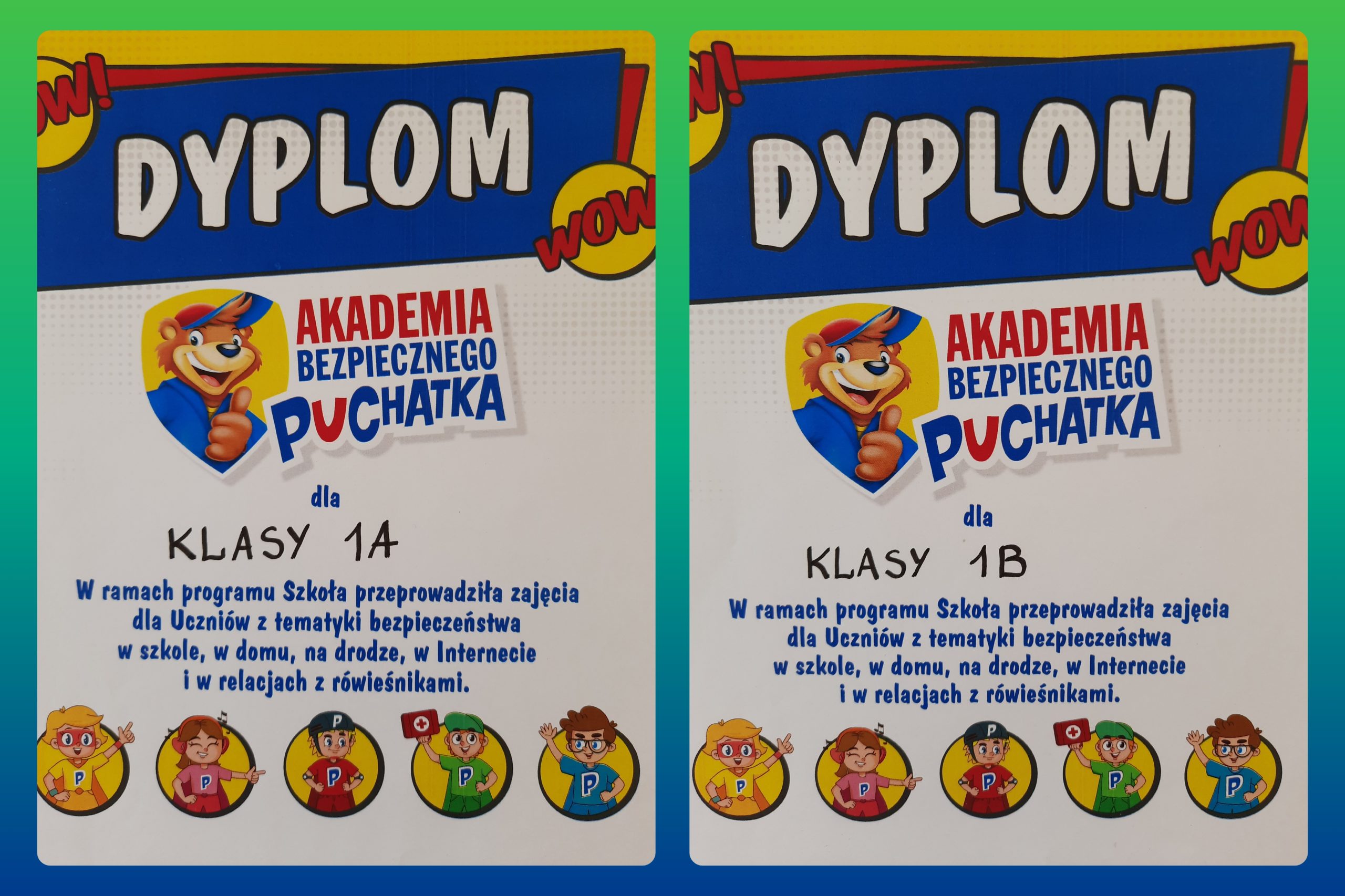 Akademia Bezpiecznego Puchatka dyplomy