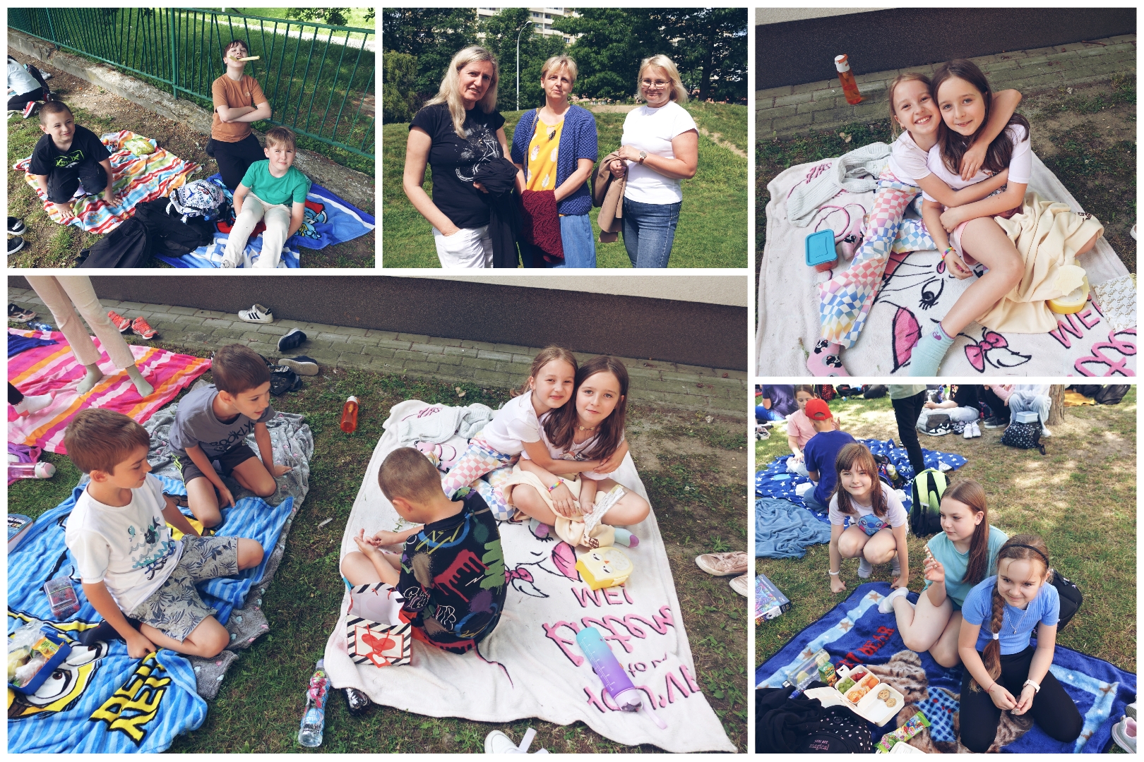 Społeczność SP17 w trakcie śniadania na trawie.