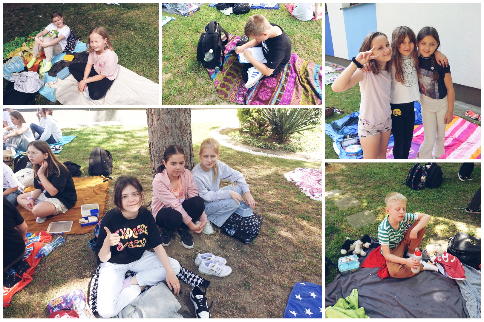 Społeczność SP17 w trakcie śniadania na trawie.