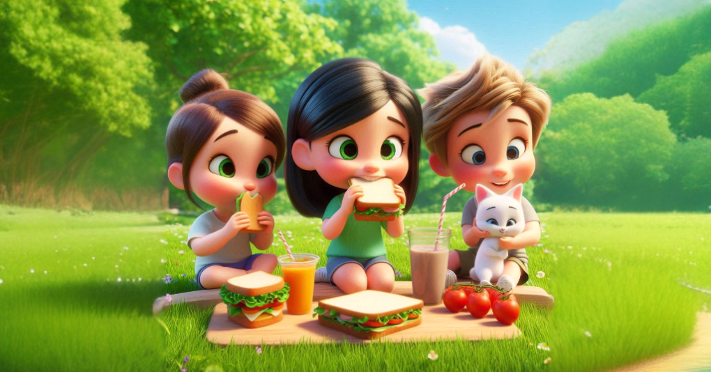 Dzieci na trawie – grafika wygenerowana przez AI.