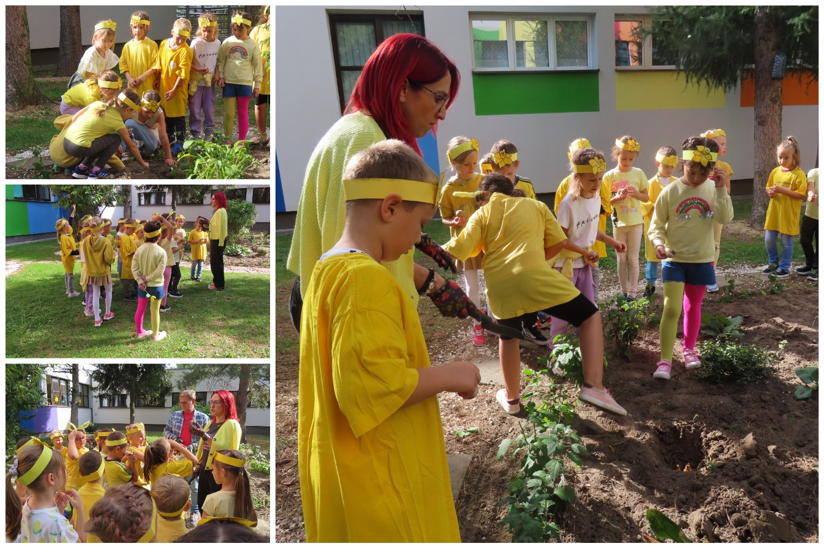 Uczniowie i uczennice Siedemnastki sądzą żonkile.
