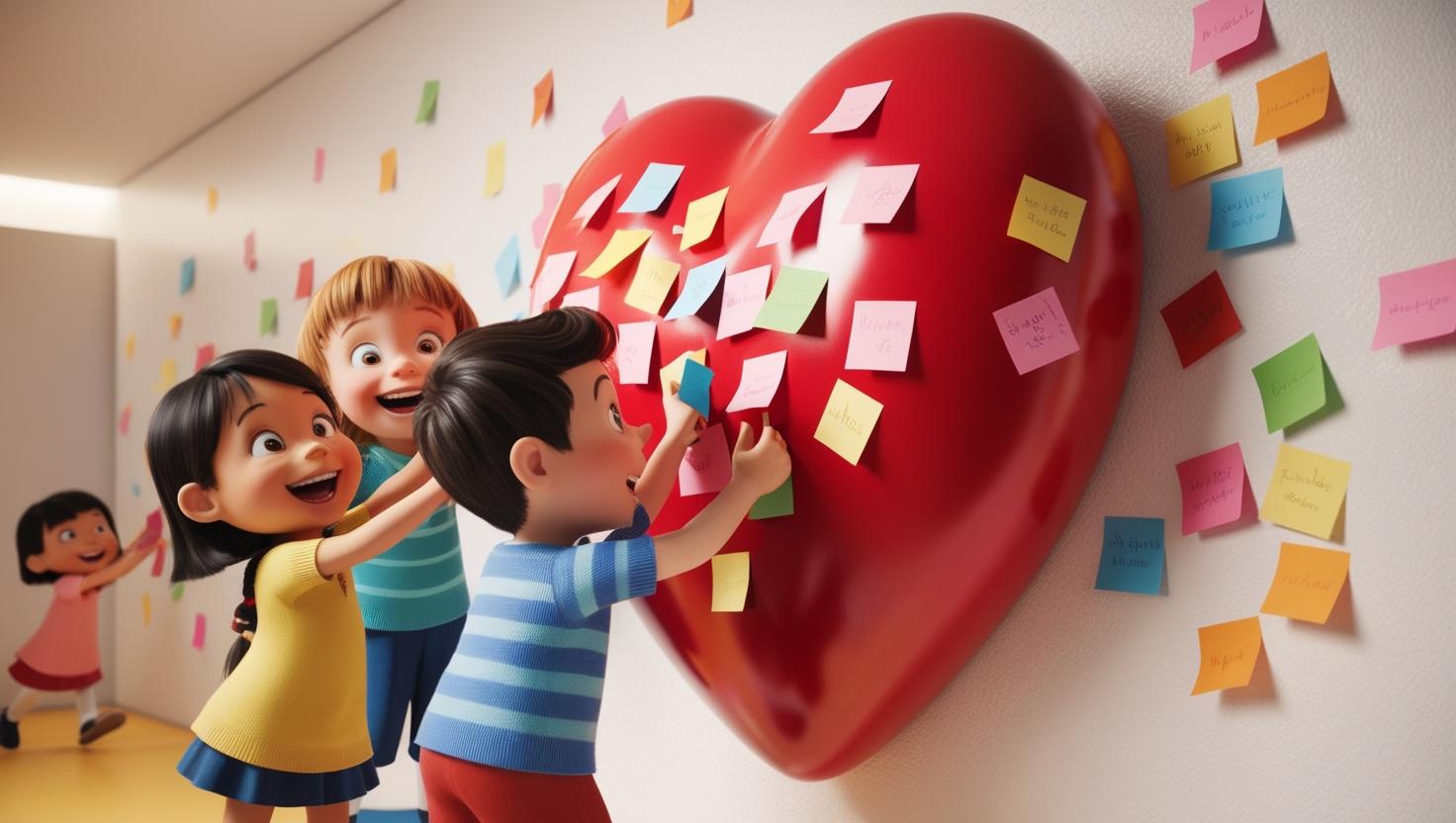 Styl-3d-animacja-wesoly-na-scianie-duze-serce-wesole-dzieci-