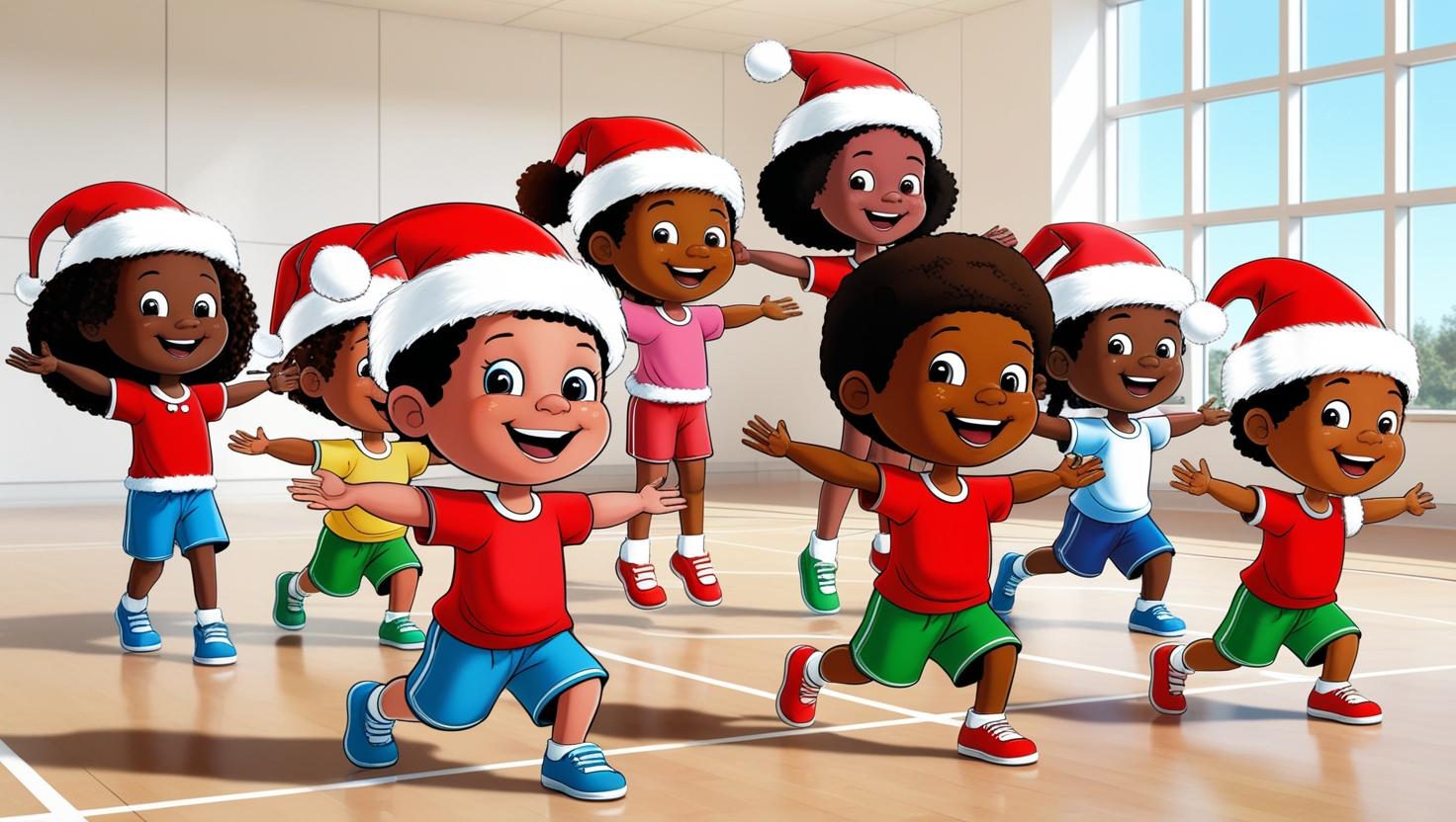 grafika dzieci w mikołajkowych czapkach