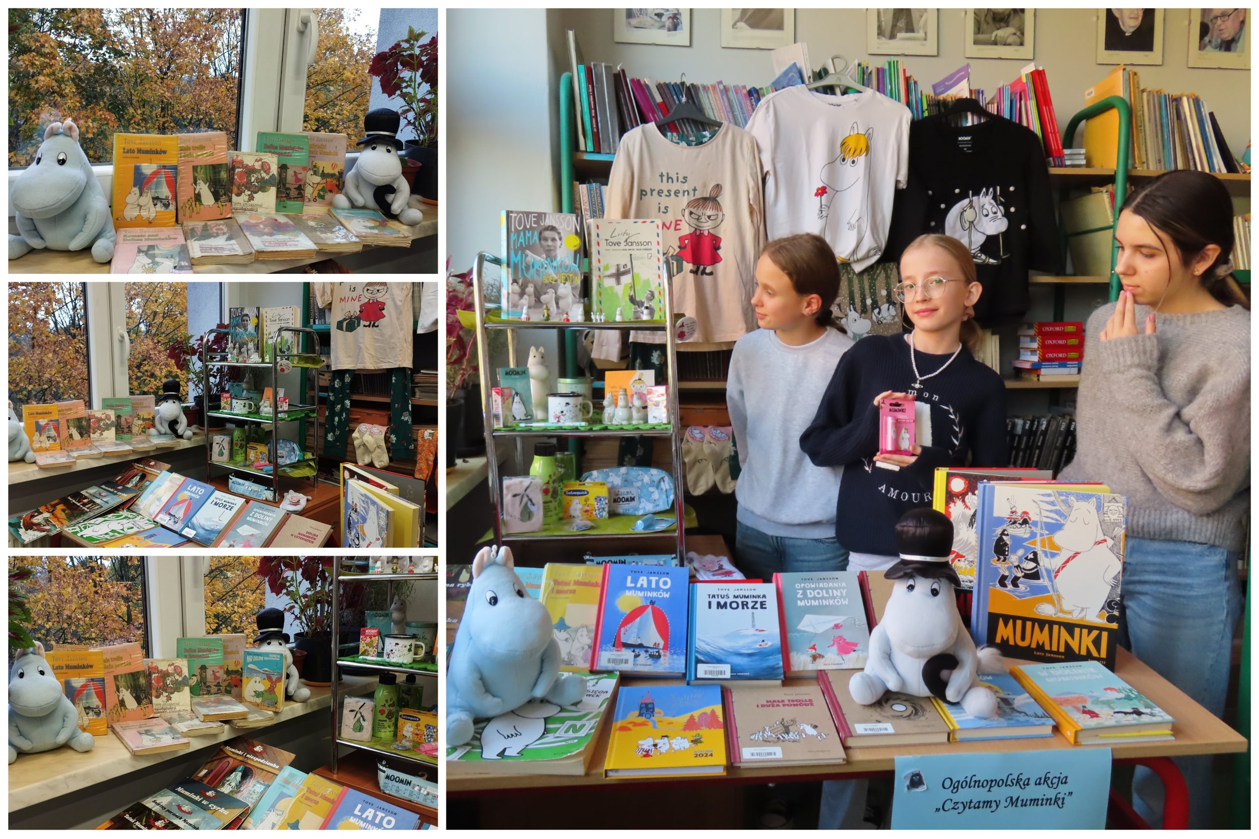 Muminkowa wystawa w bibliotece szkolnej.