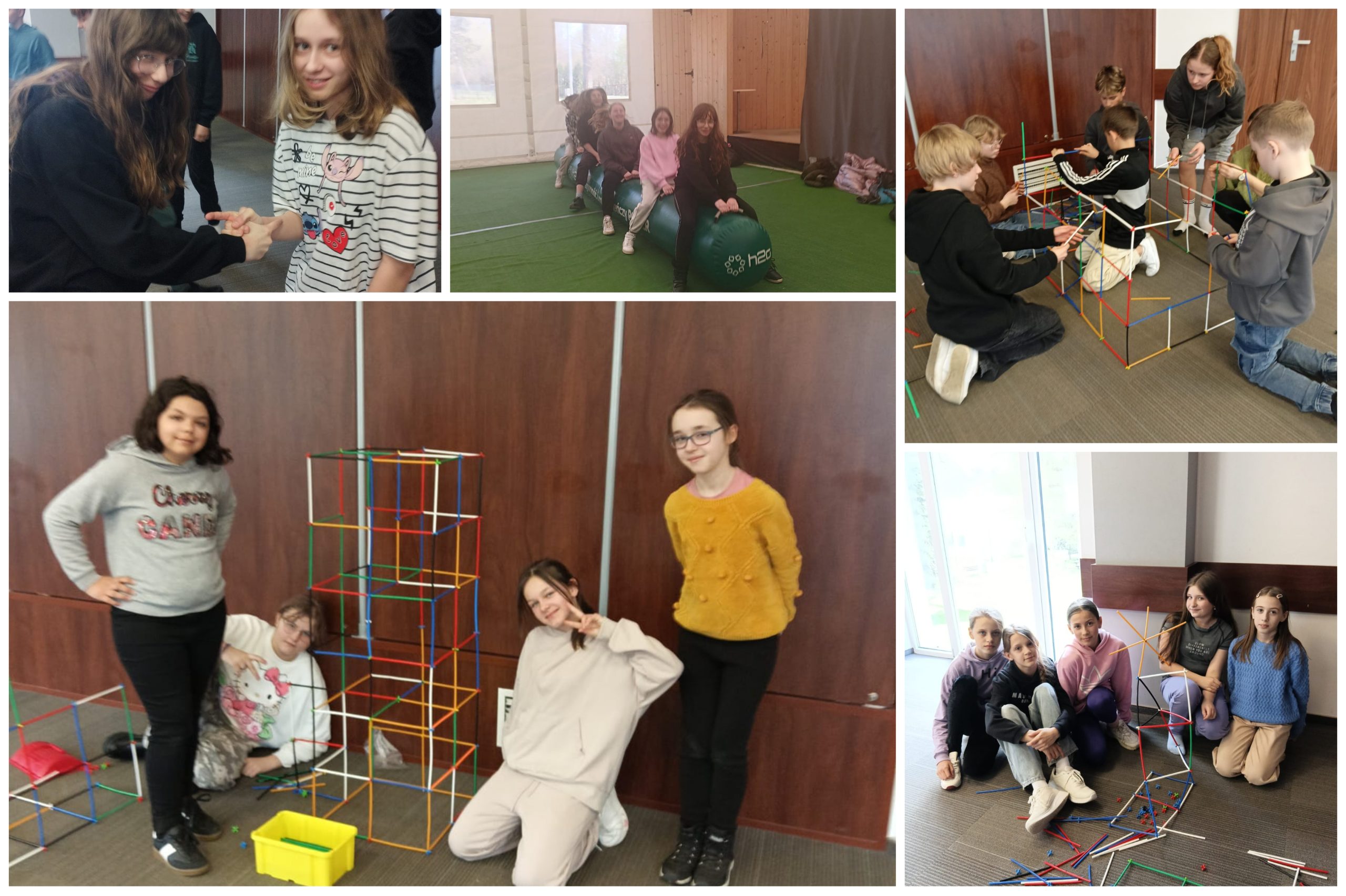 Uczniowie i uczennice w trakcie różnych aktywności.