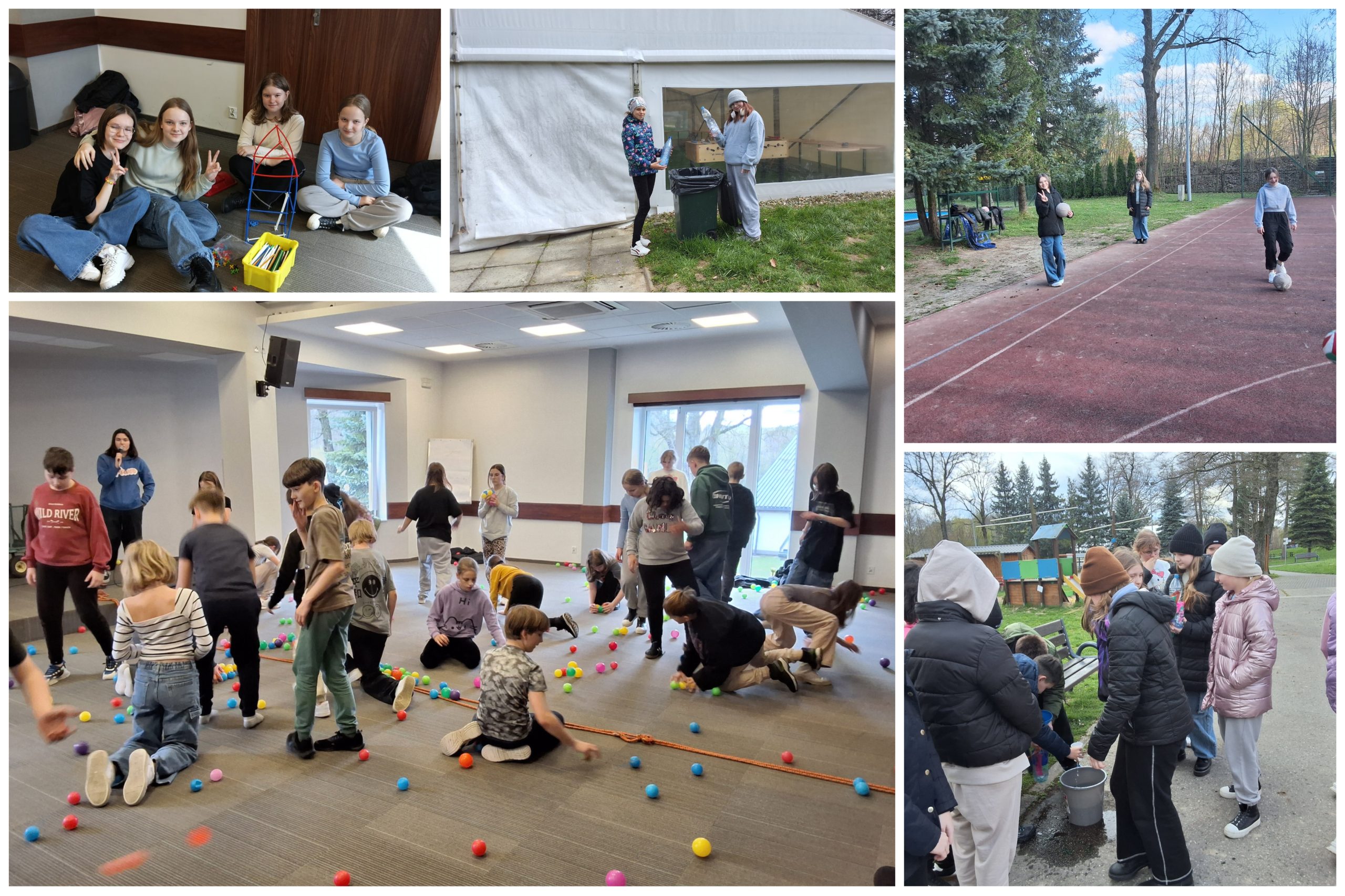 Uczniowie i uczennice w trakcie różnych aktywności.