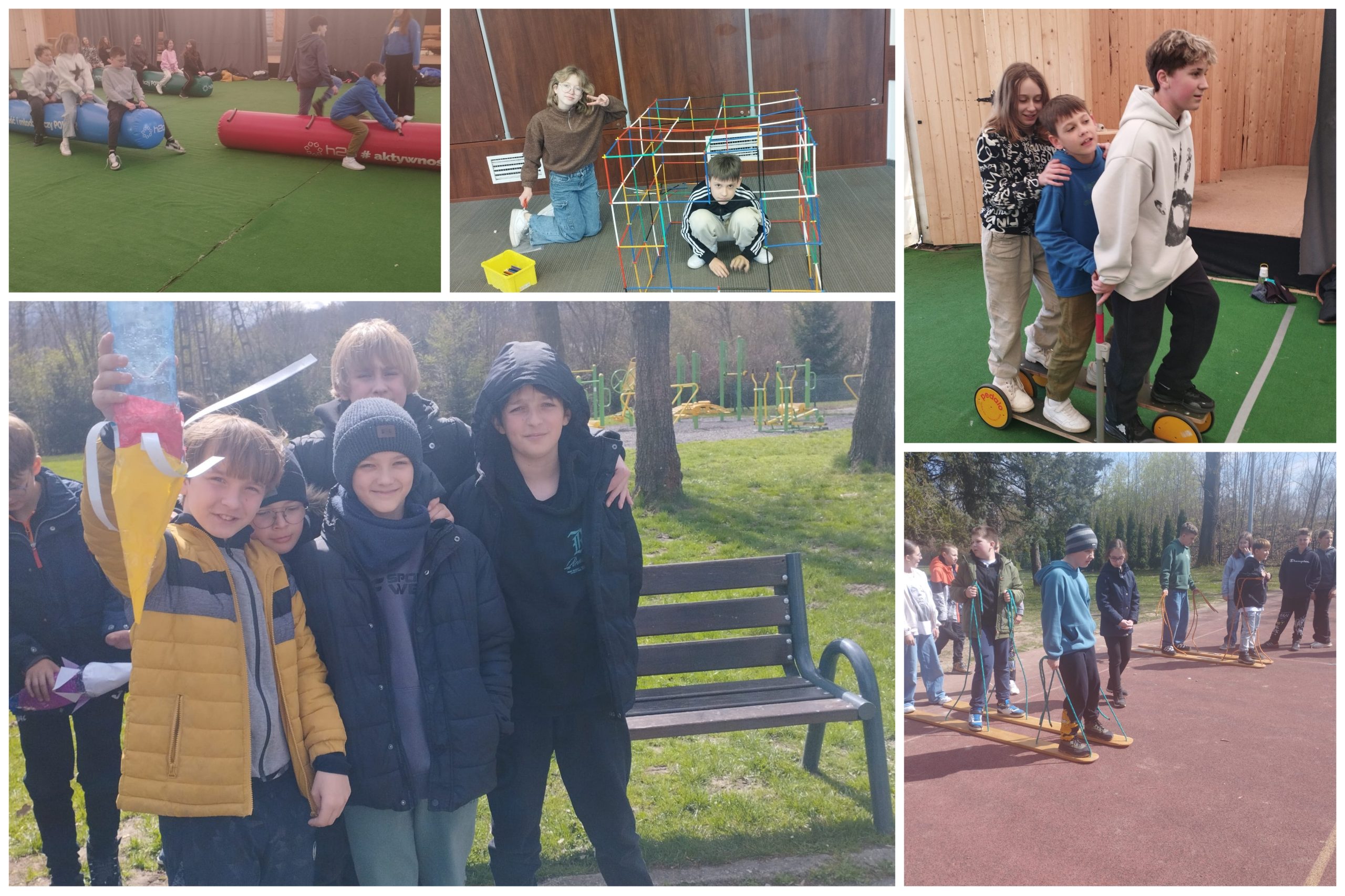 Uczniowie i uczennice w trakcie różnych aktywności.