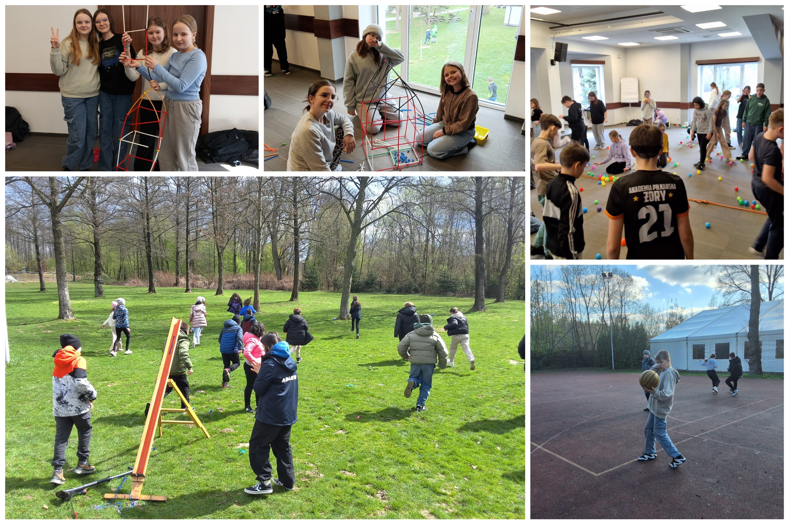 Uczniowie i uczennice w trakcie różnych aktywności.