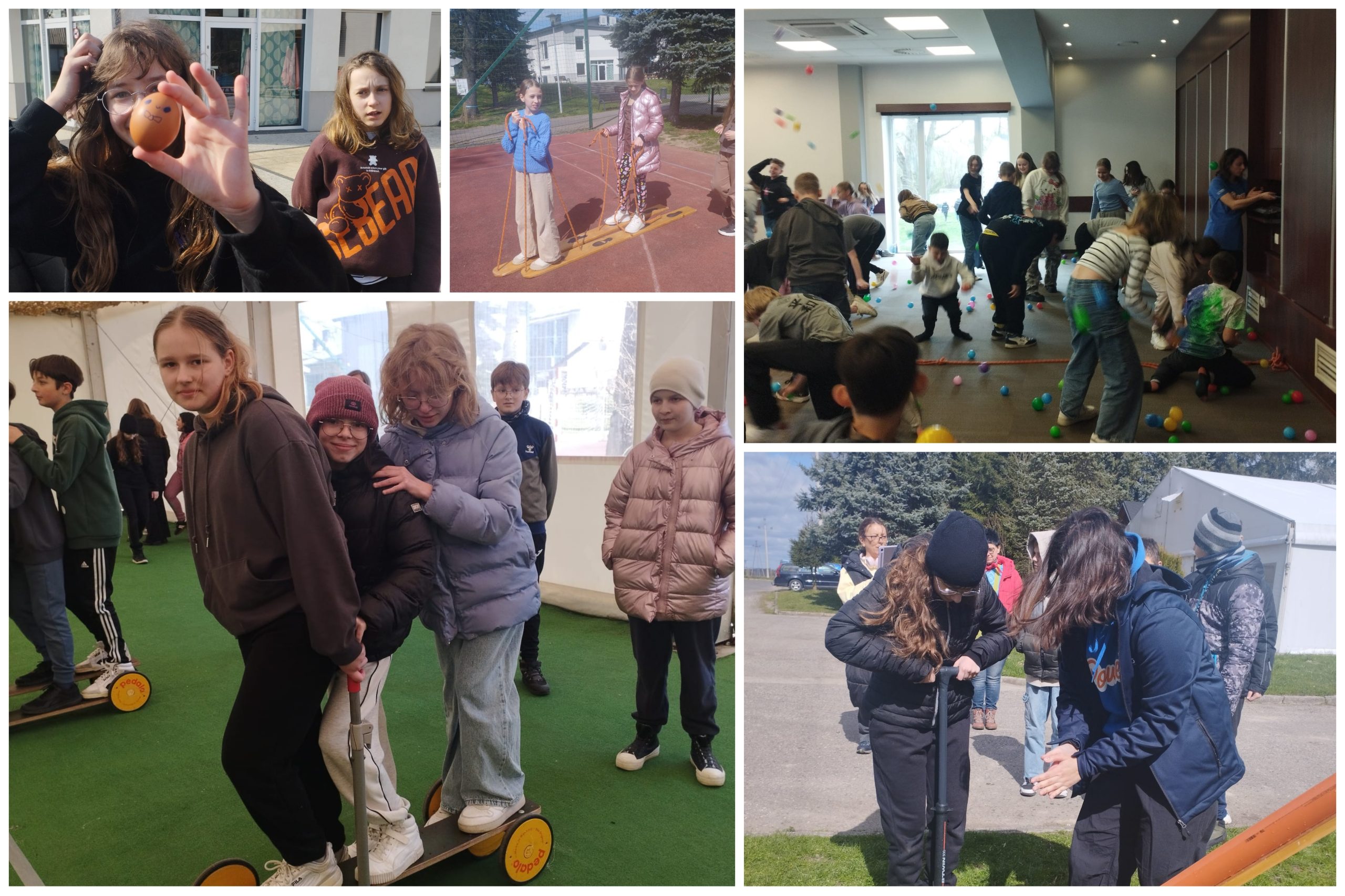 Uczniowie i uczennice w trakcie różnych aktywności.