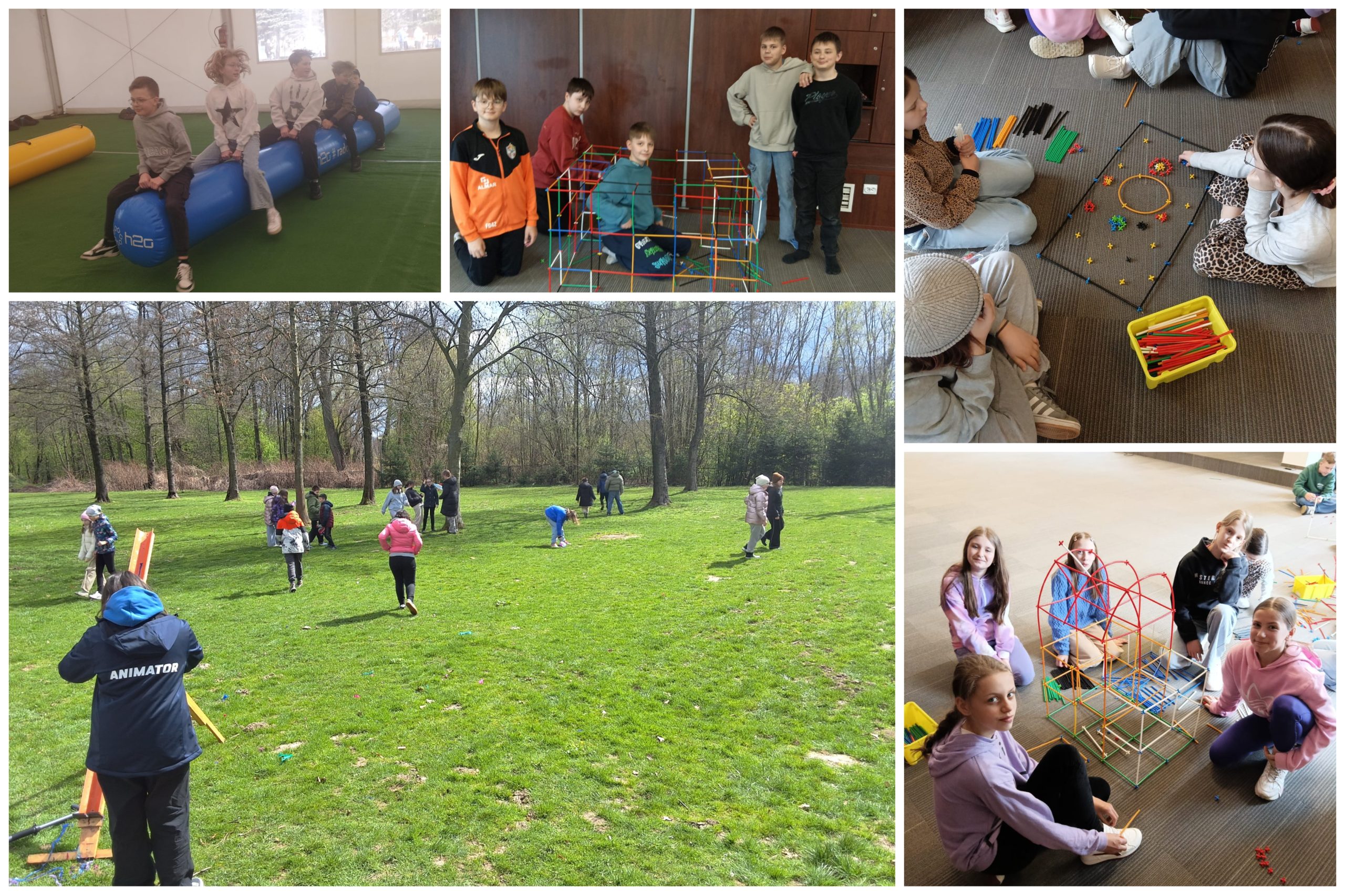 Uczniowie i uczennice w trakcie różnych aktywności.