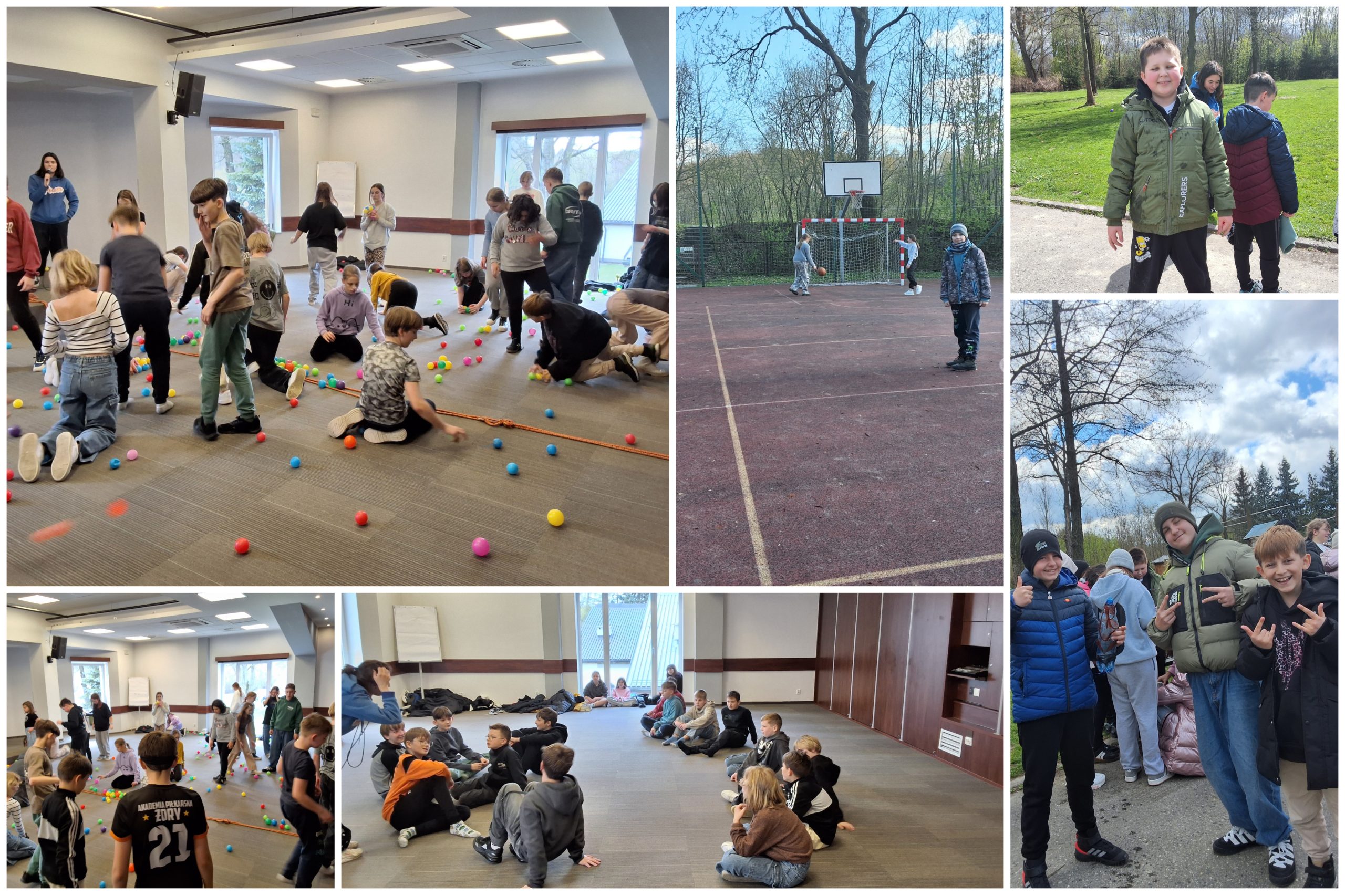 Uczniowie i uczennice w trakcie różnych aktywności.