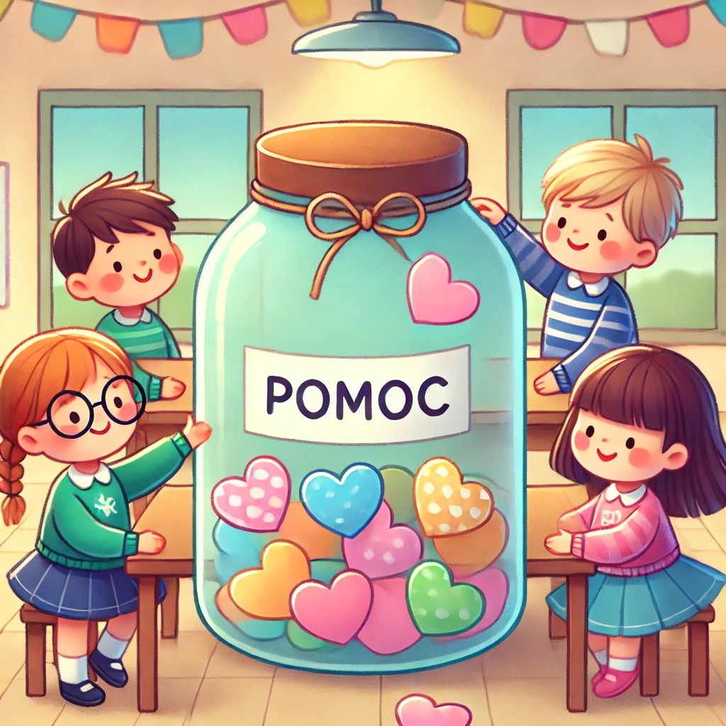 Dzieci wrzucające serduszka do słoika
