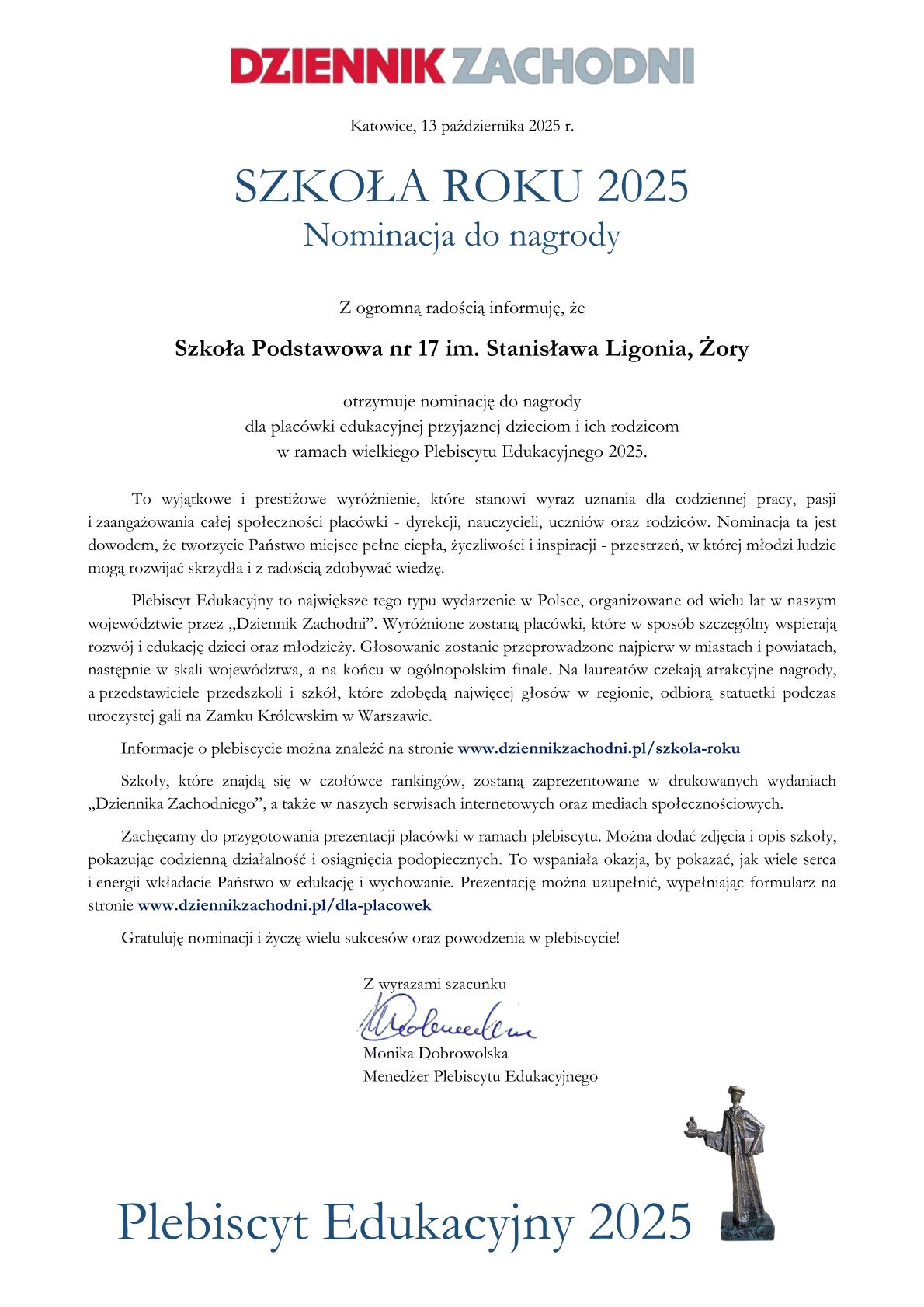 nominacja dla szkoły