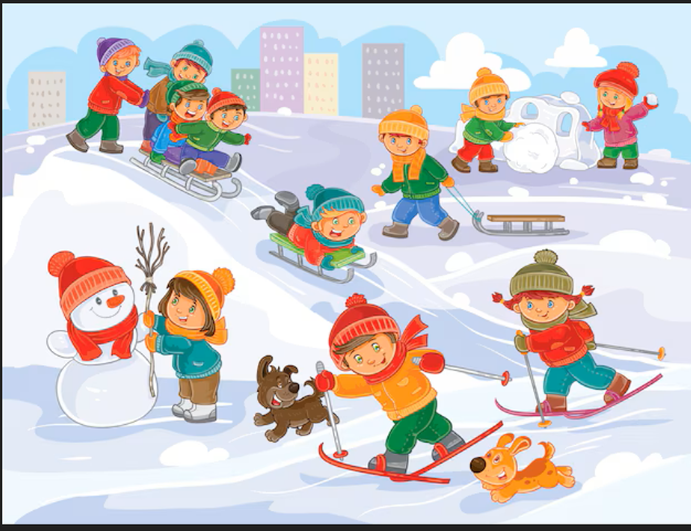 dzieci na sankach grafika